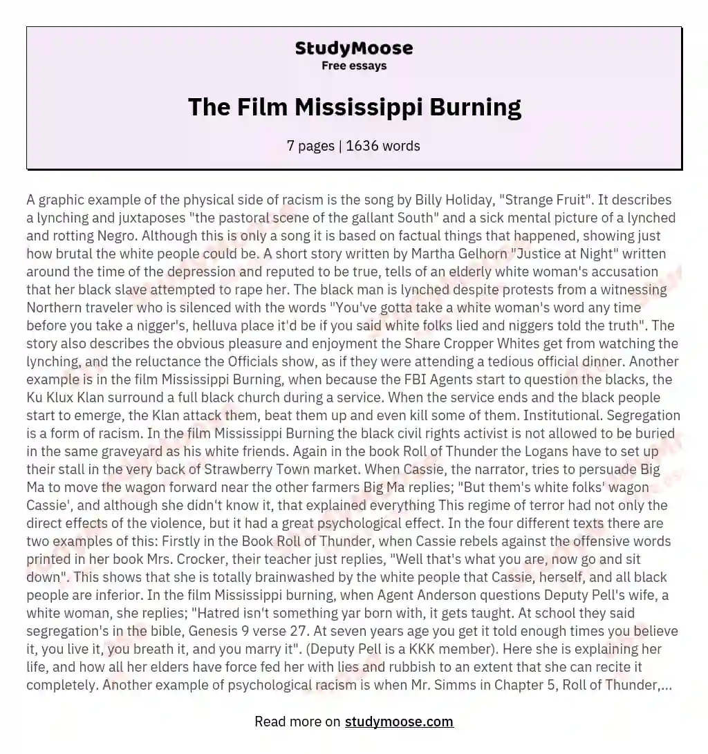 The Film Mississippi Burning essay