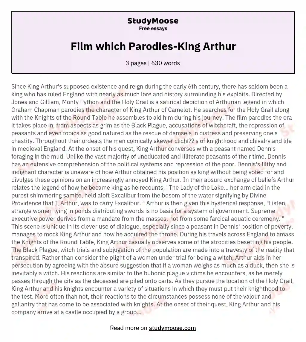Film which Parodies-King Arthur essay