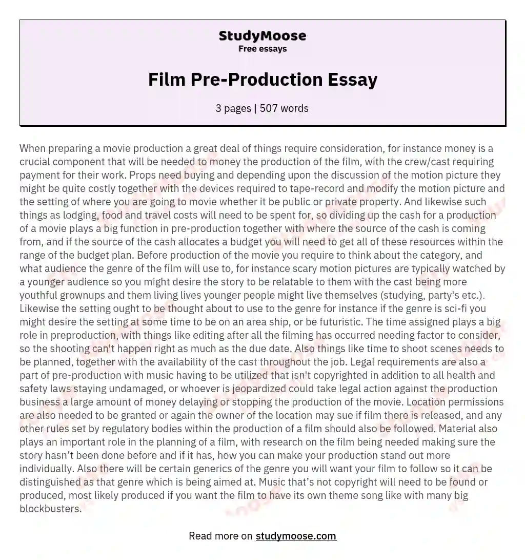 Film Pre-Production Essay essay