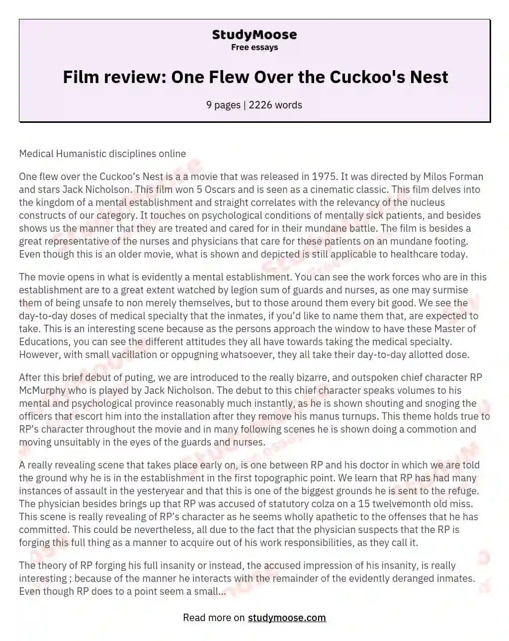 Film review: One Flew Over the Cuckoo's Nest