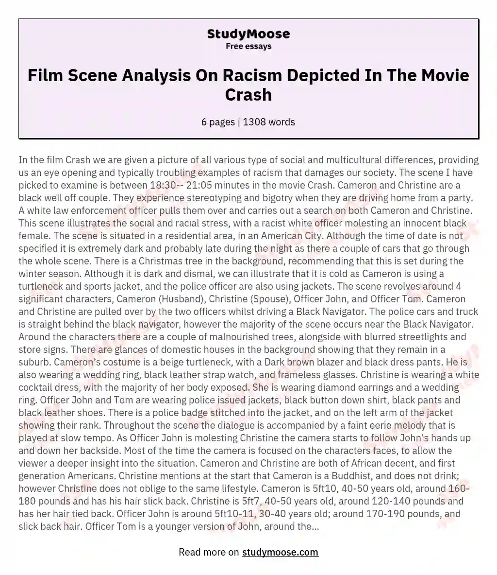 Film Scene Analysis On Racism Depicted In The Movie Crash essay