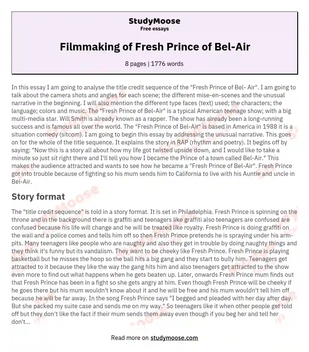 Filmmaking of Fresh Prince of Bel-Air