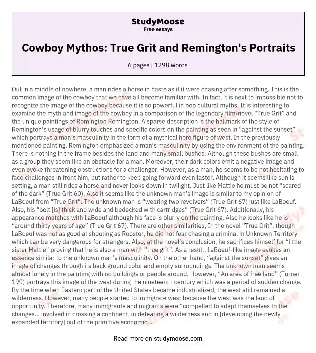 Cowboy Mythos: True Grit and Remington's Portraits essay