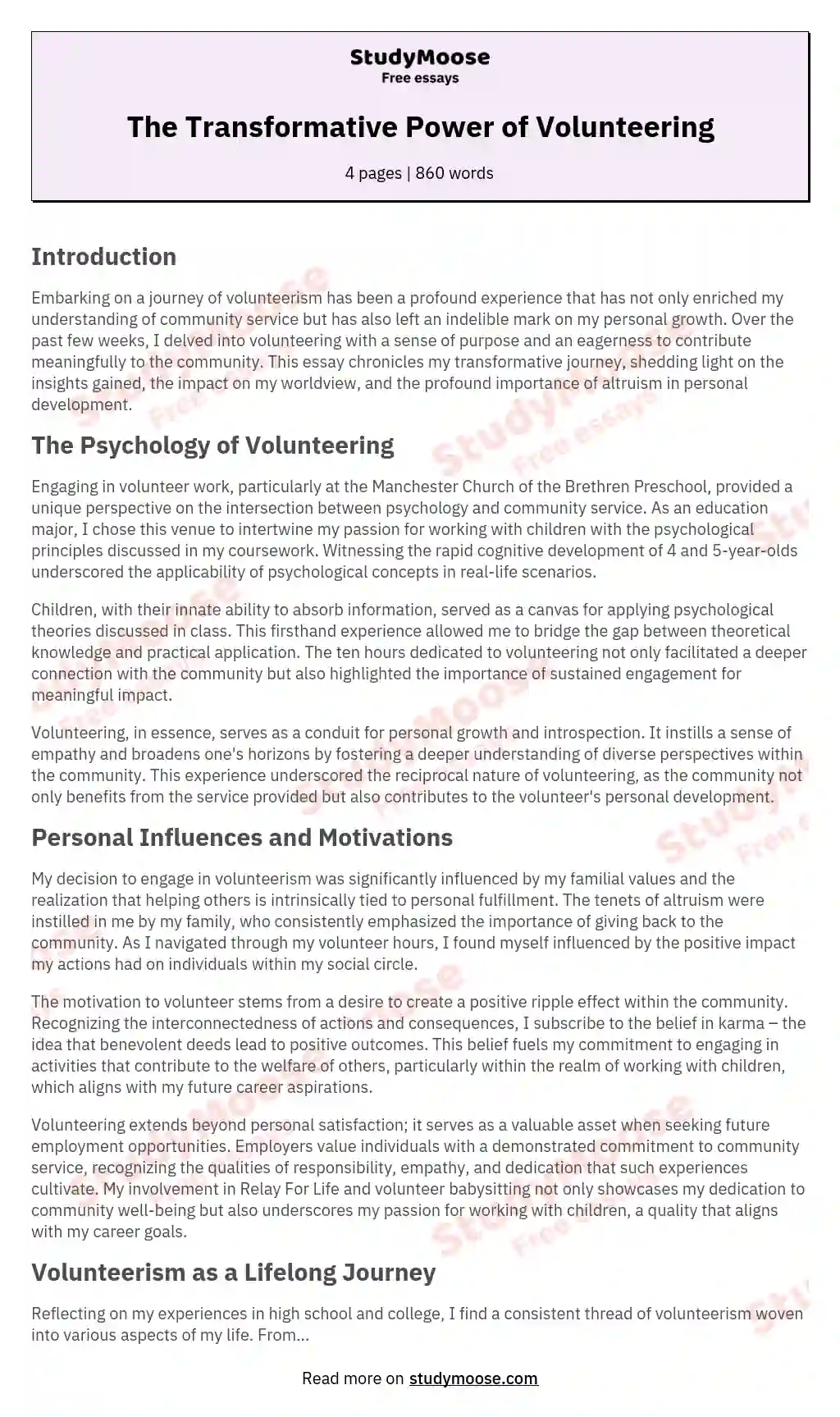 Final Reflection Paper on Volunteering