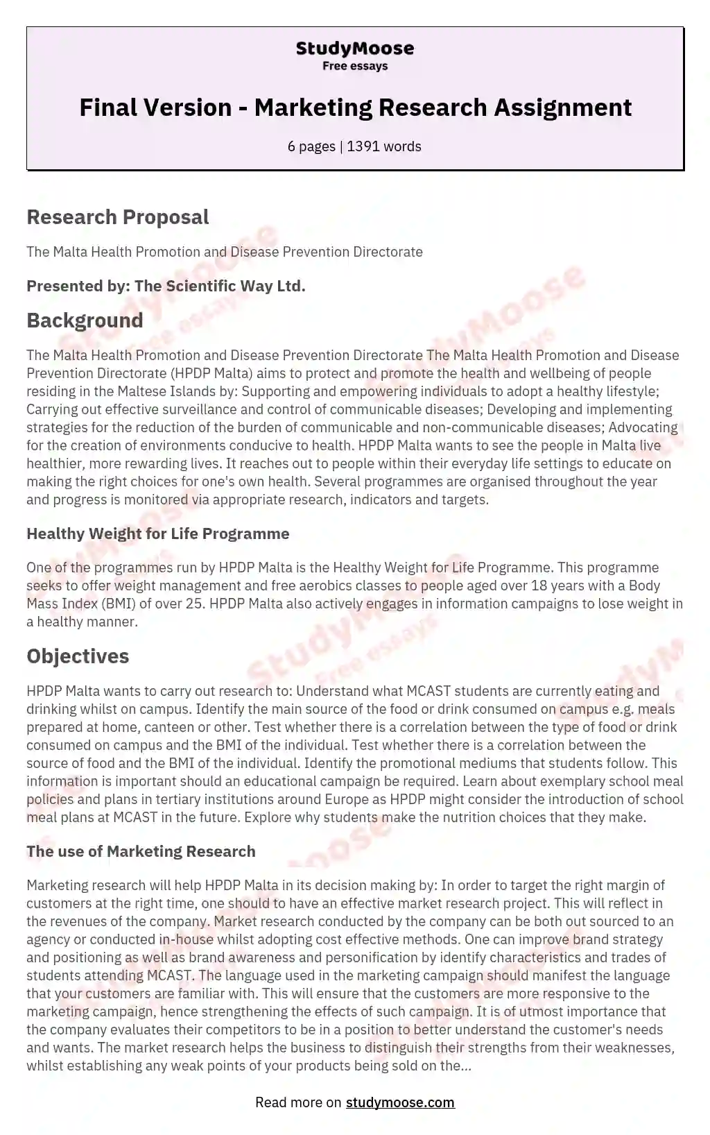 Final Version - Marketing Research Assignment essay