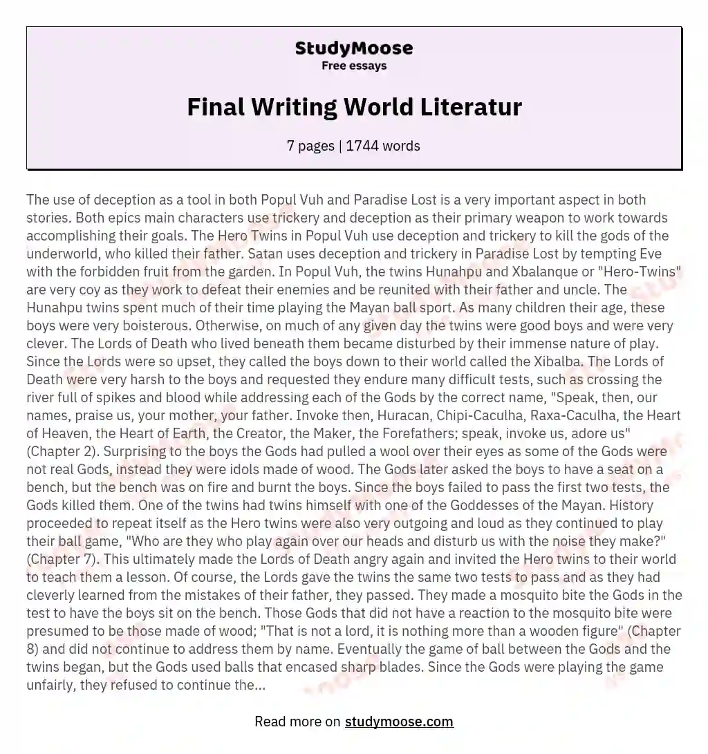 Final Writing World Literatur essay