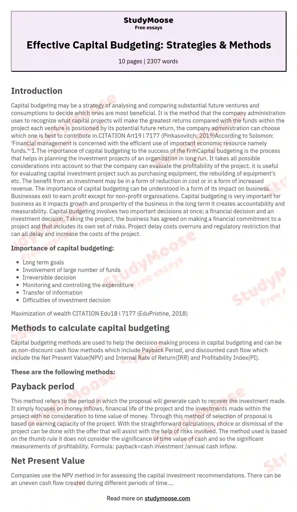 Effective Capital Budgeting: Strategies & Methods essay
