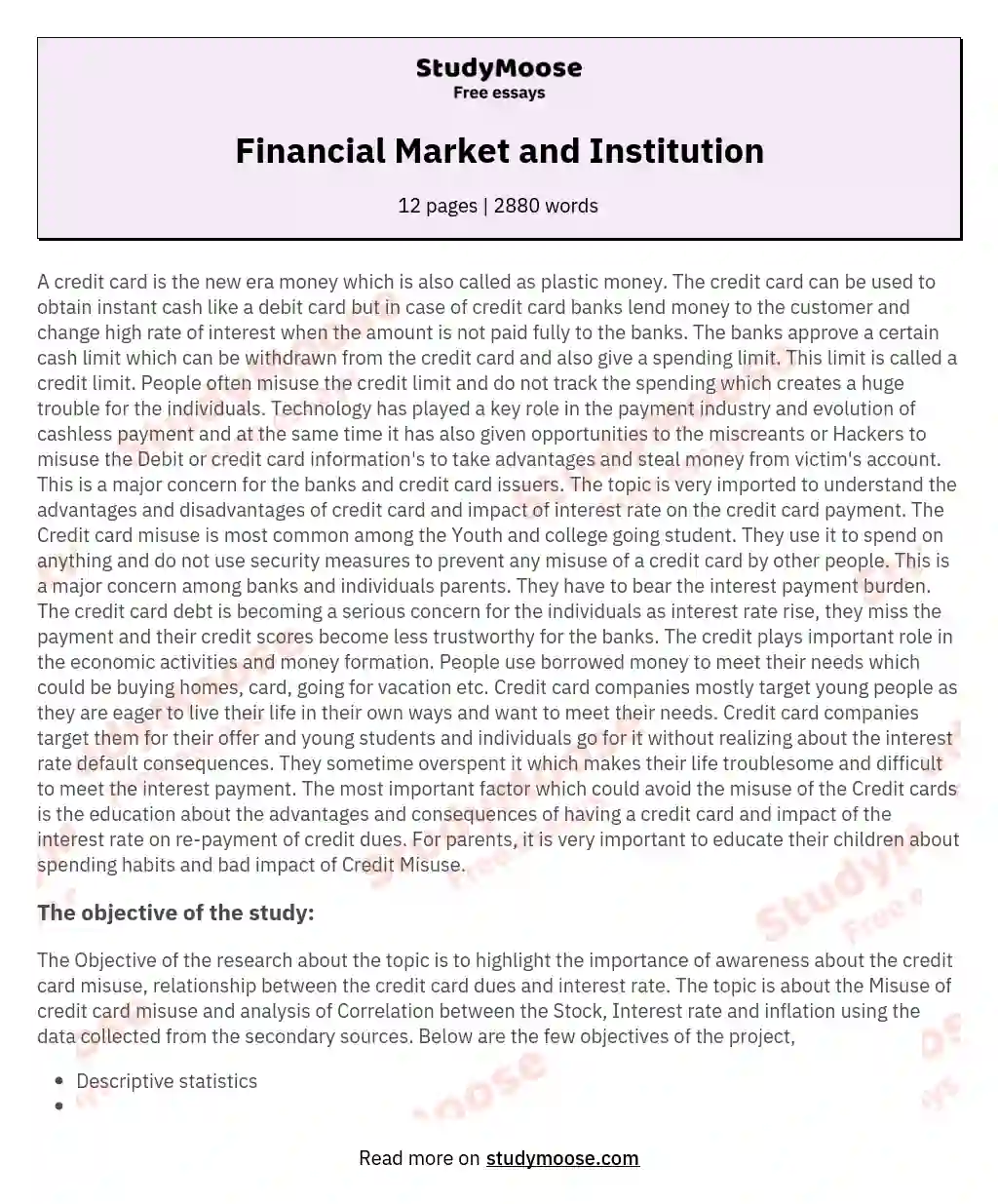 Financial Market and Institution essay