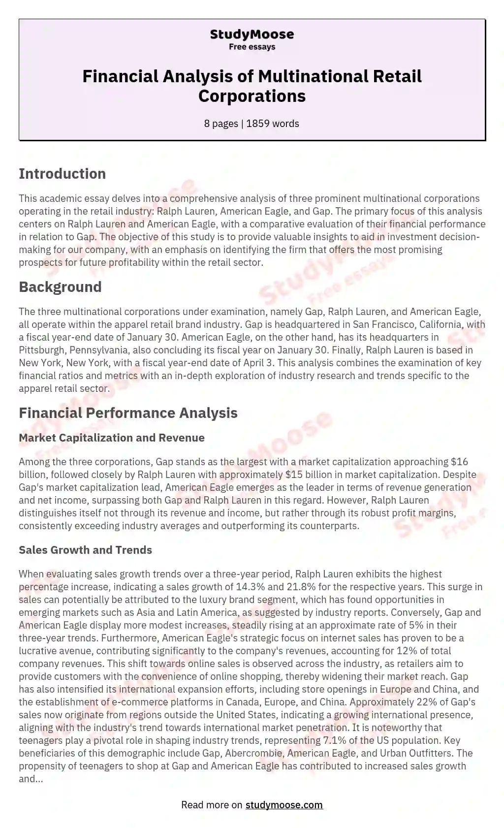 Financial Analysis on Retail Industry