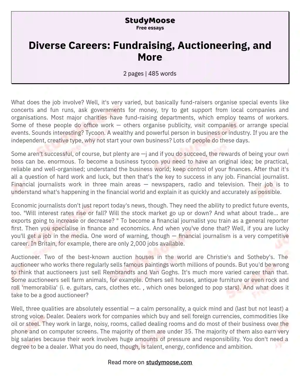 Diverse Careers: Fundraising, Auctioneering, and More essay