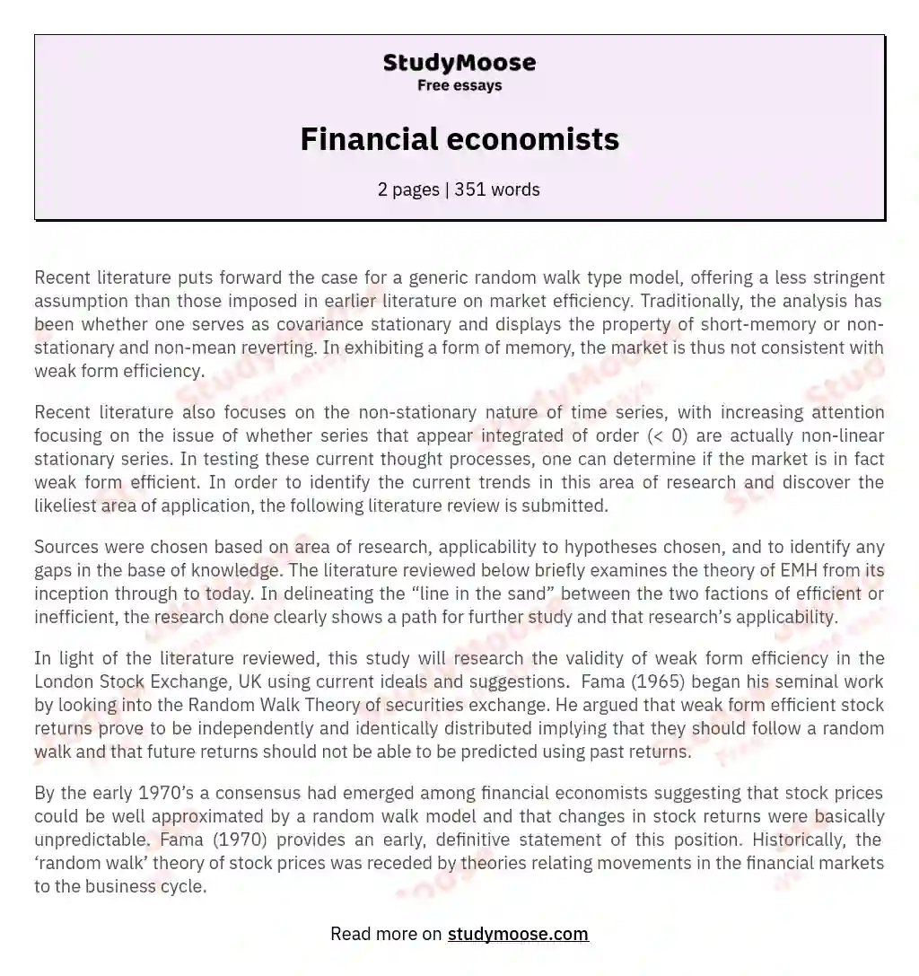 Financial economists essay
