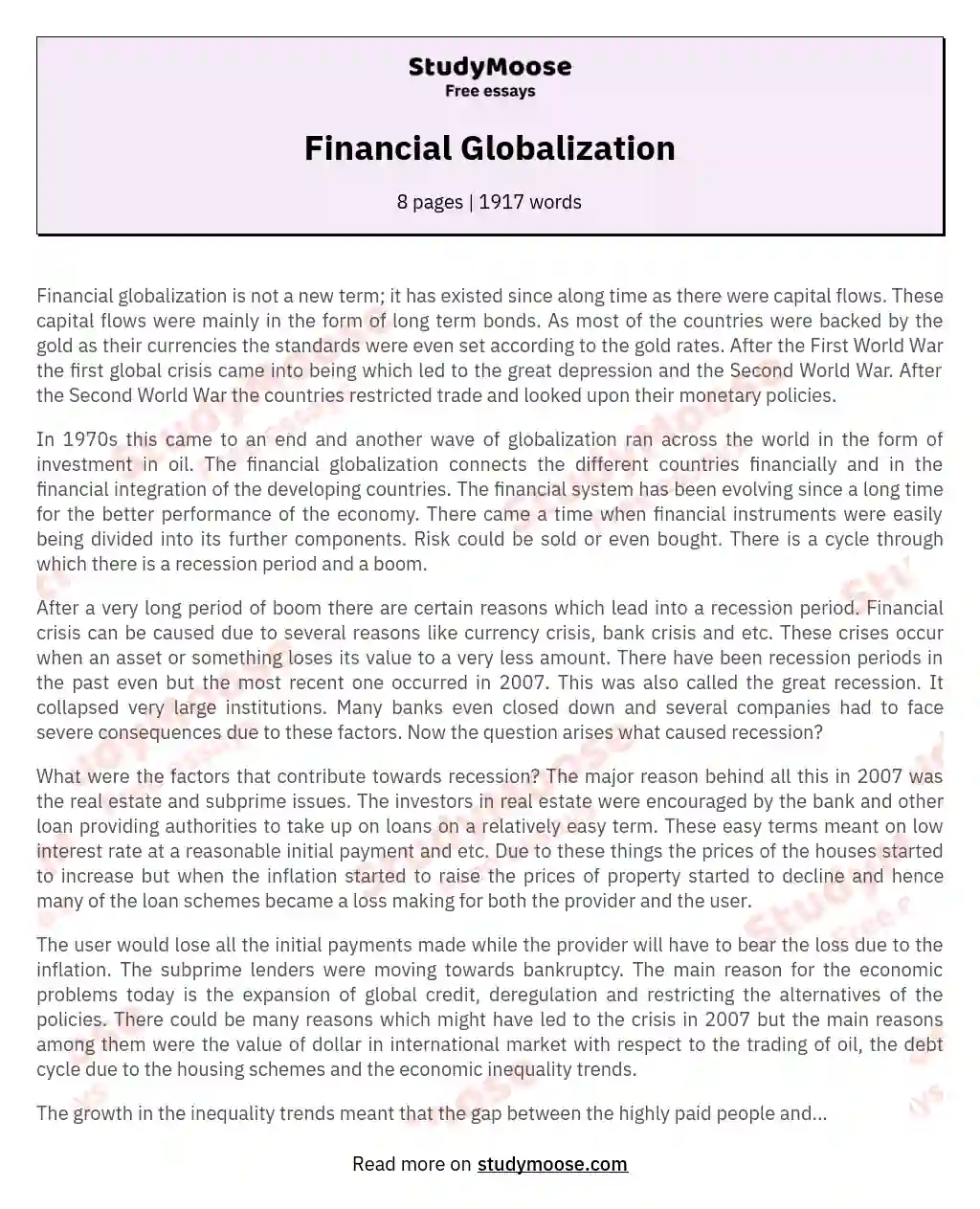 Financial Globalization essay
