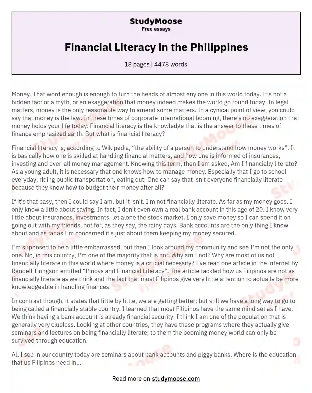 Financial Literacy in the Philippines essay