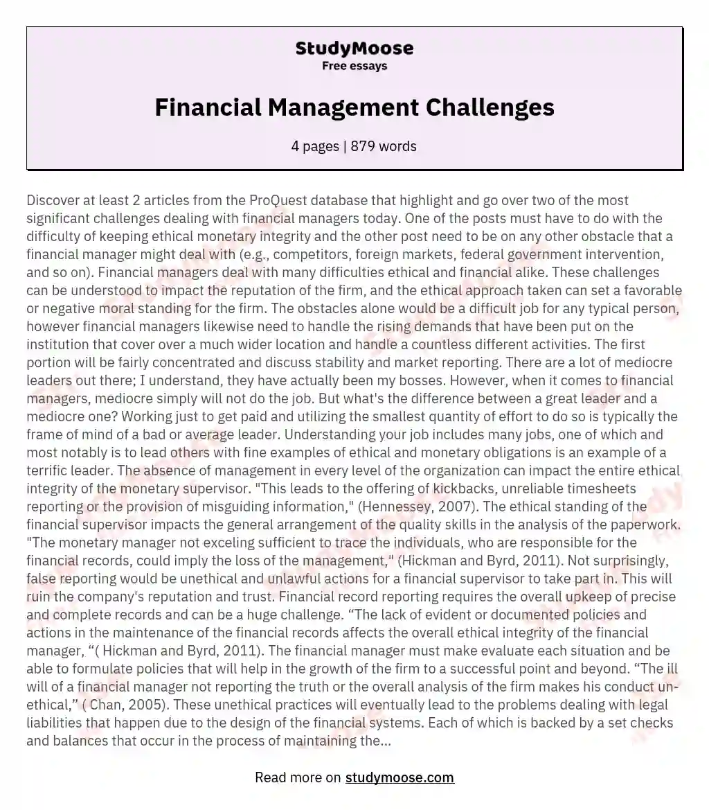 Financial Management Challenges essay