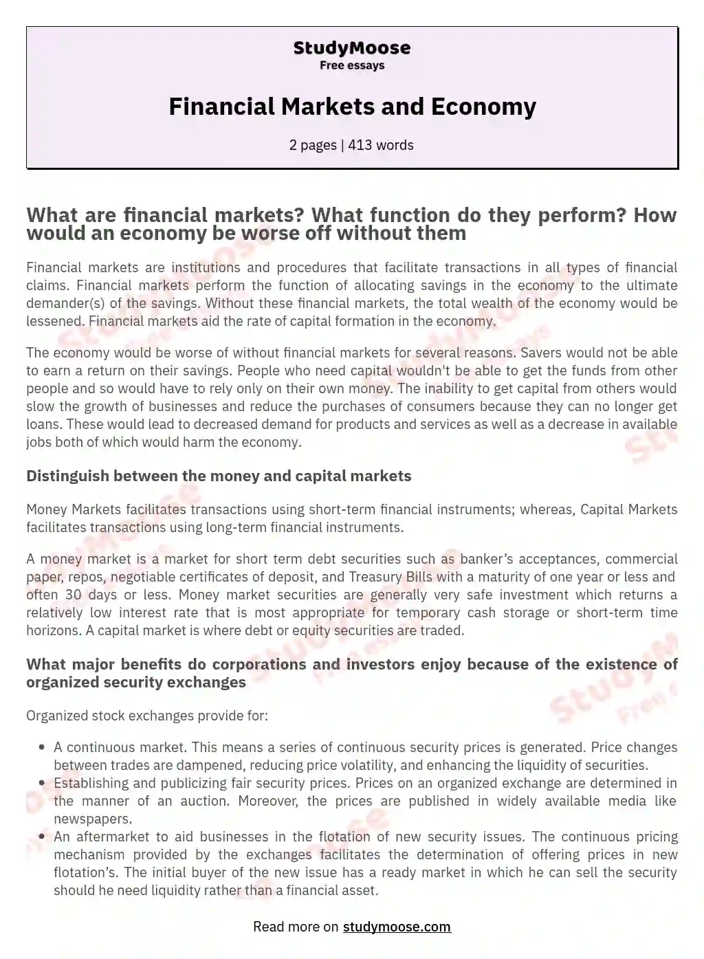 Financial Markets and Economy essay