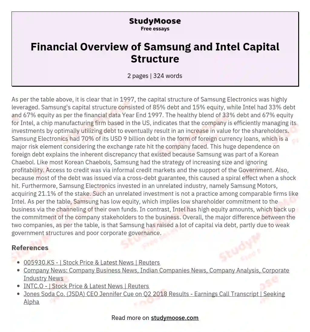 Financial Overview of Samsung and Intel Capital Structure essay