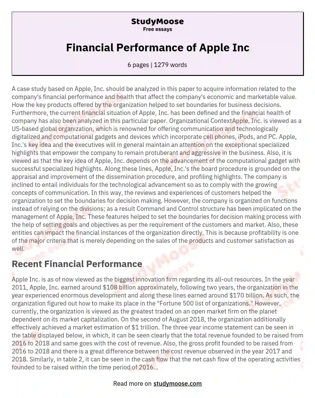 Financial Performance of Apple Inc essay