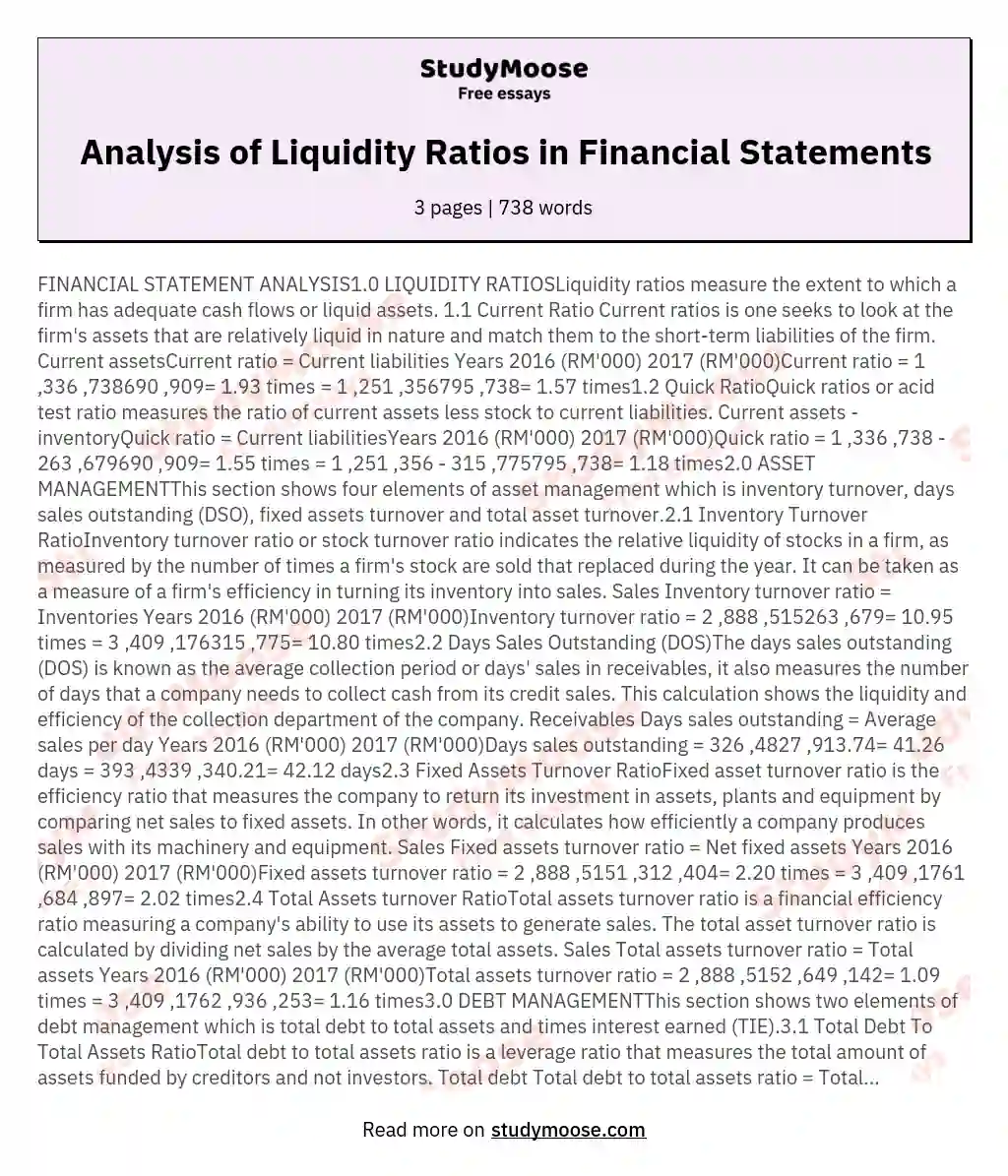 Analysis of Liquidity Ratios in Financial Statements