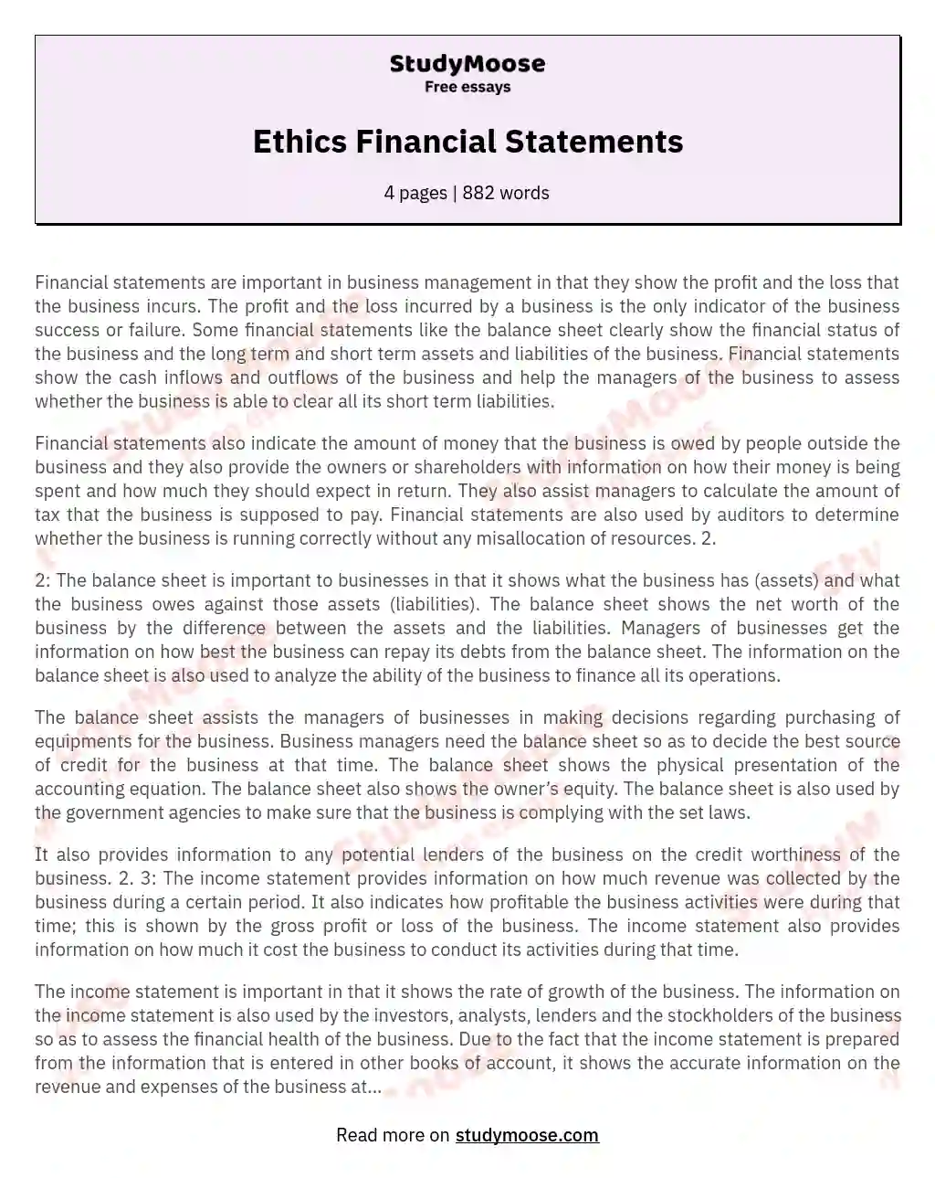 Ethics Financial Statements essay