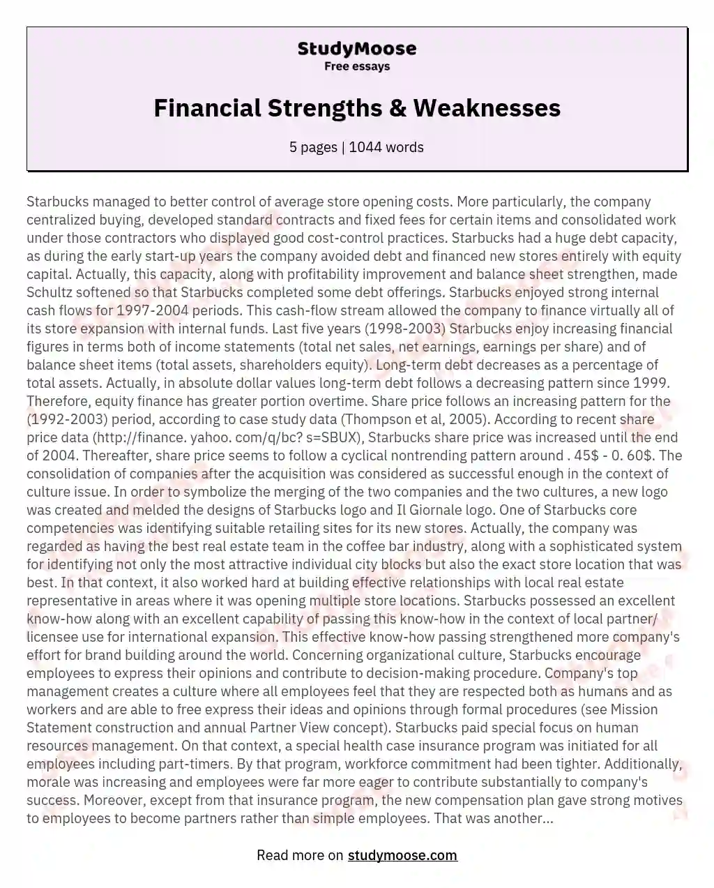 Financial Strengths &amp; Weaknesses essay