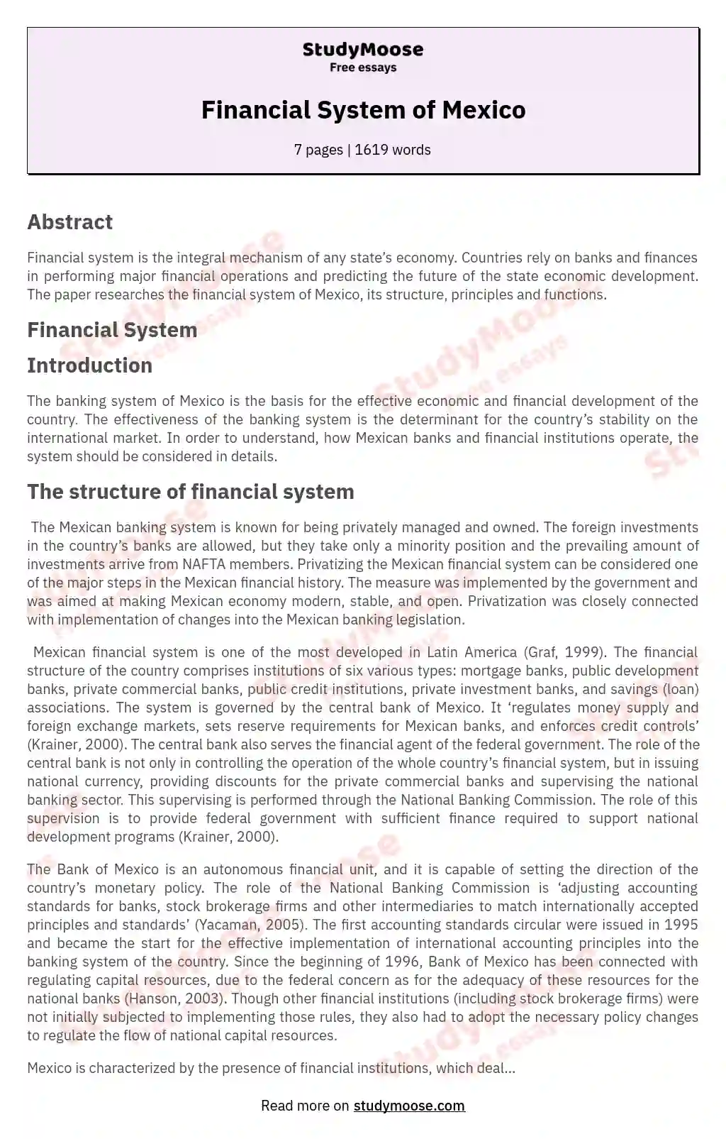 Financial System of Mexico essay