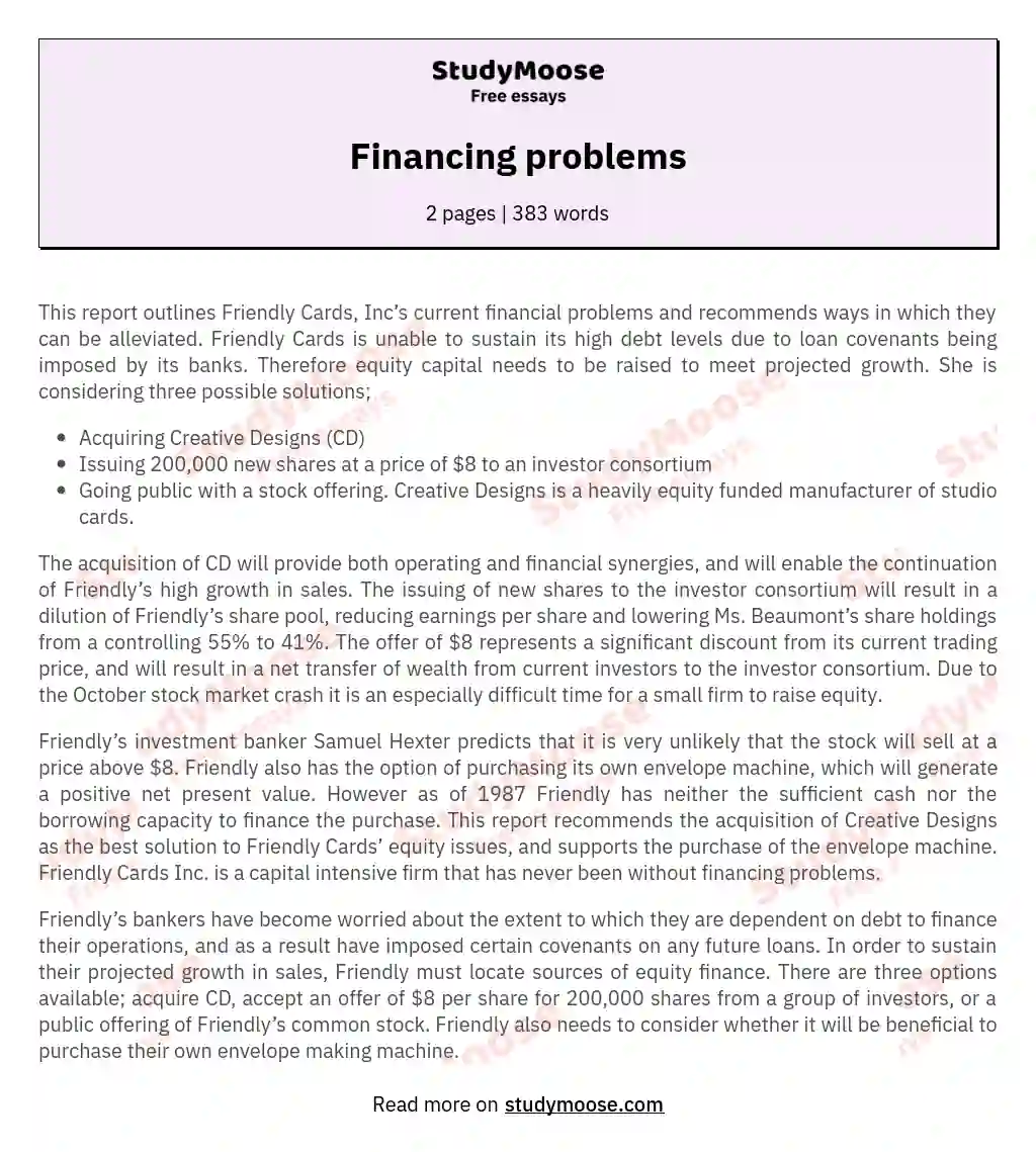 Financing problems essay
