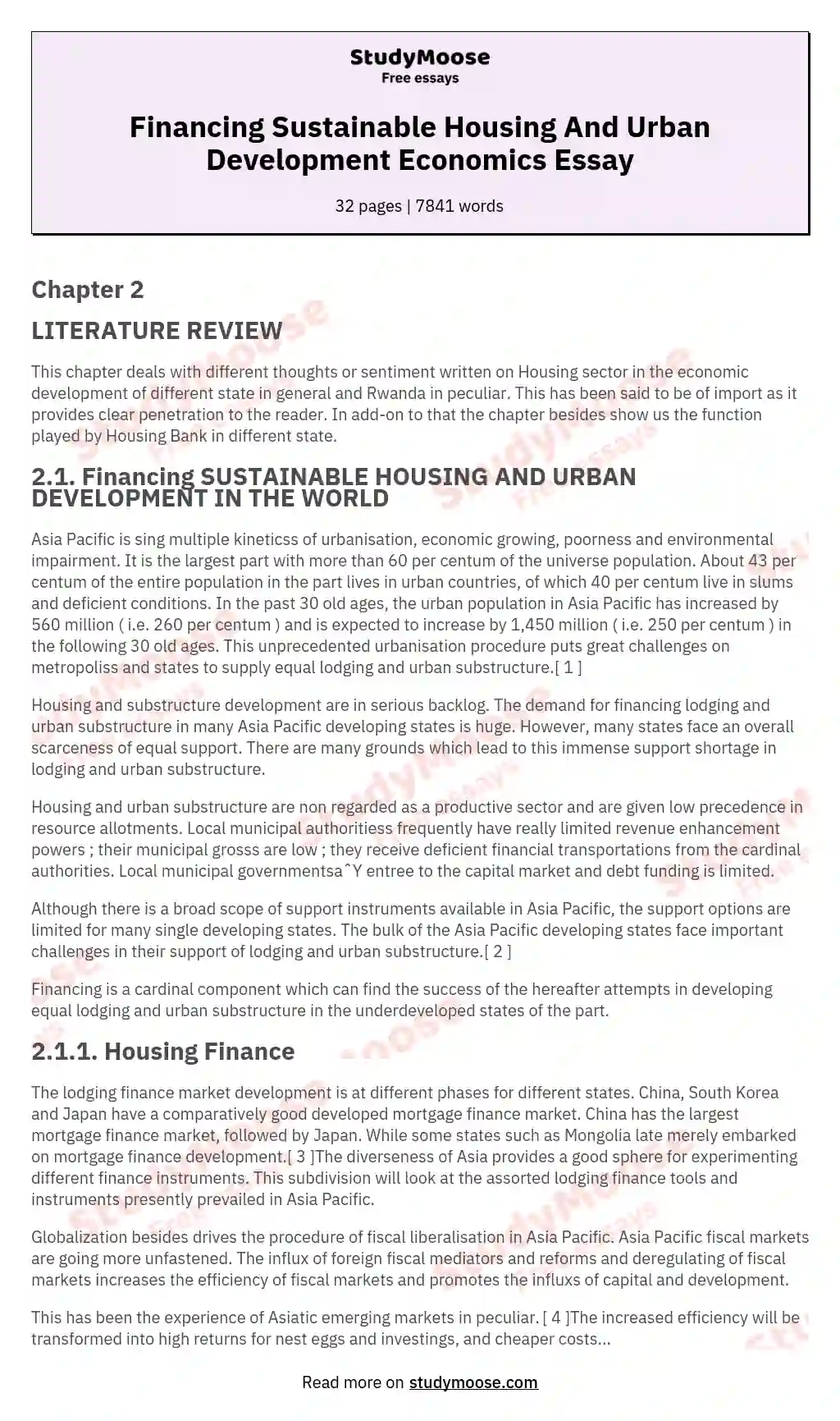 Financing Sustainable Housing And Urban Development Economics Essay