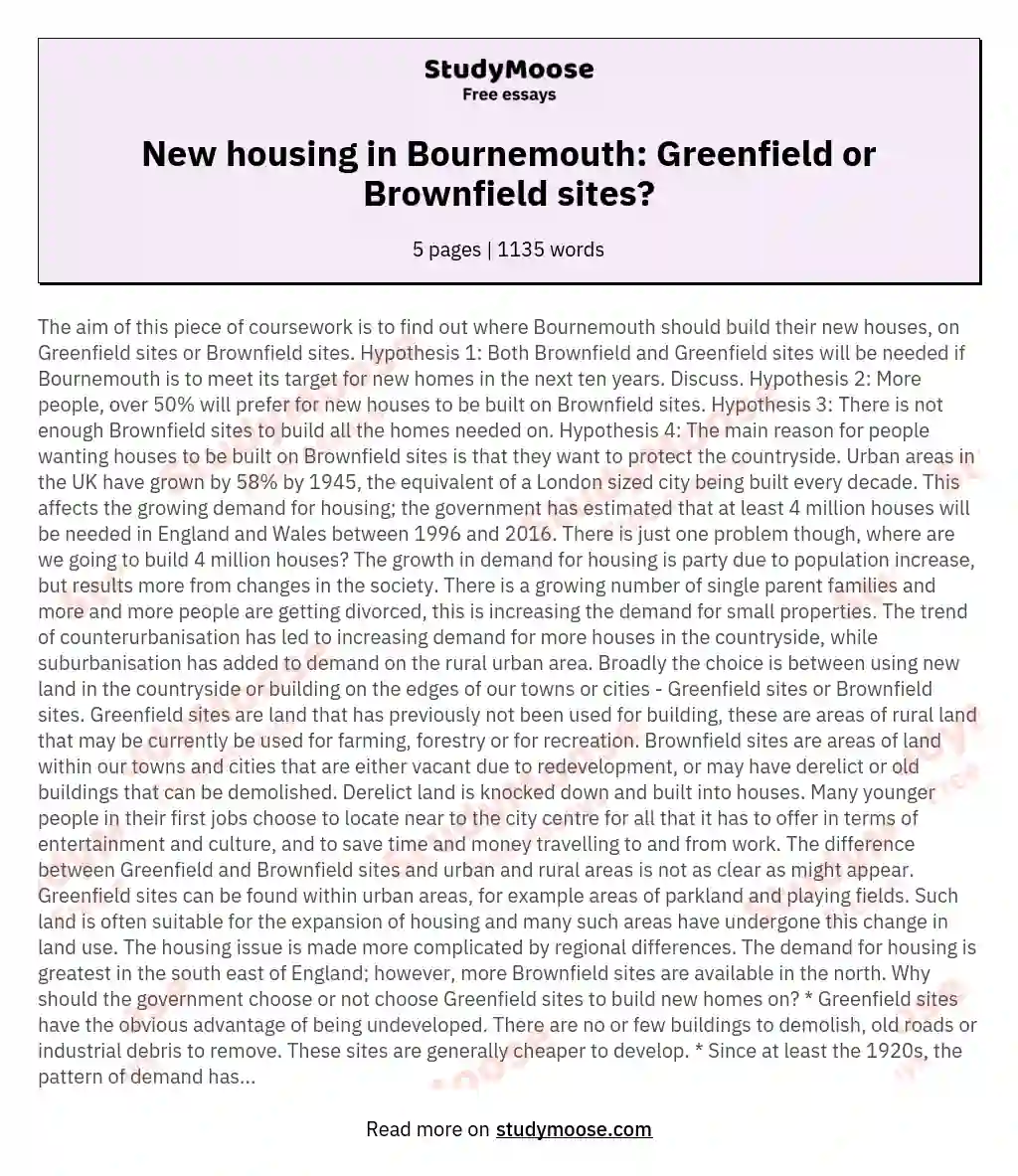Find out where Bournemouth should build their new houses, on Greenfield sites or Brownfield sites
