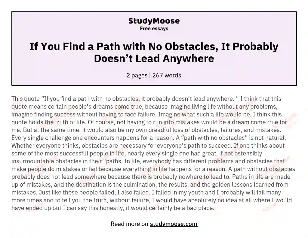 If You Find a Path with No Obstacles, It Probably Doesn’t Lead Anywhere essay