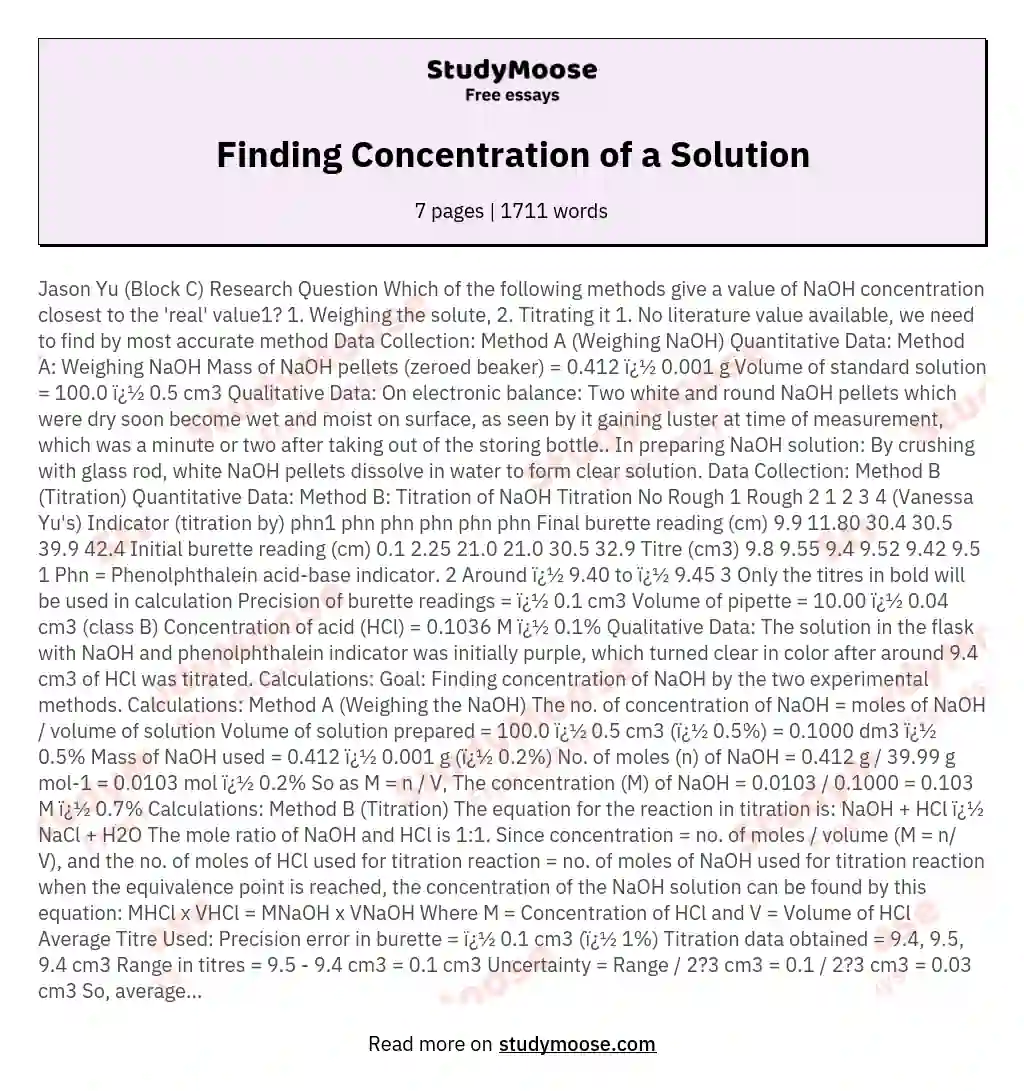 Finding Concentration of a Solution essay