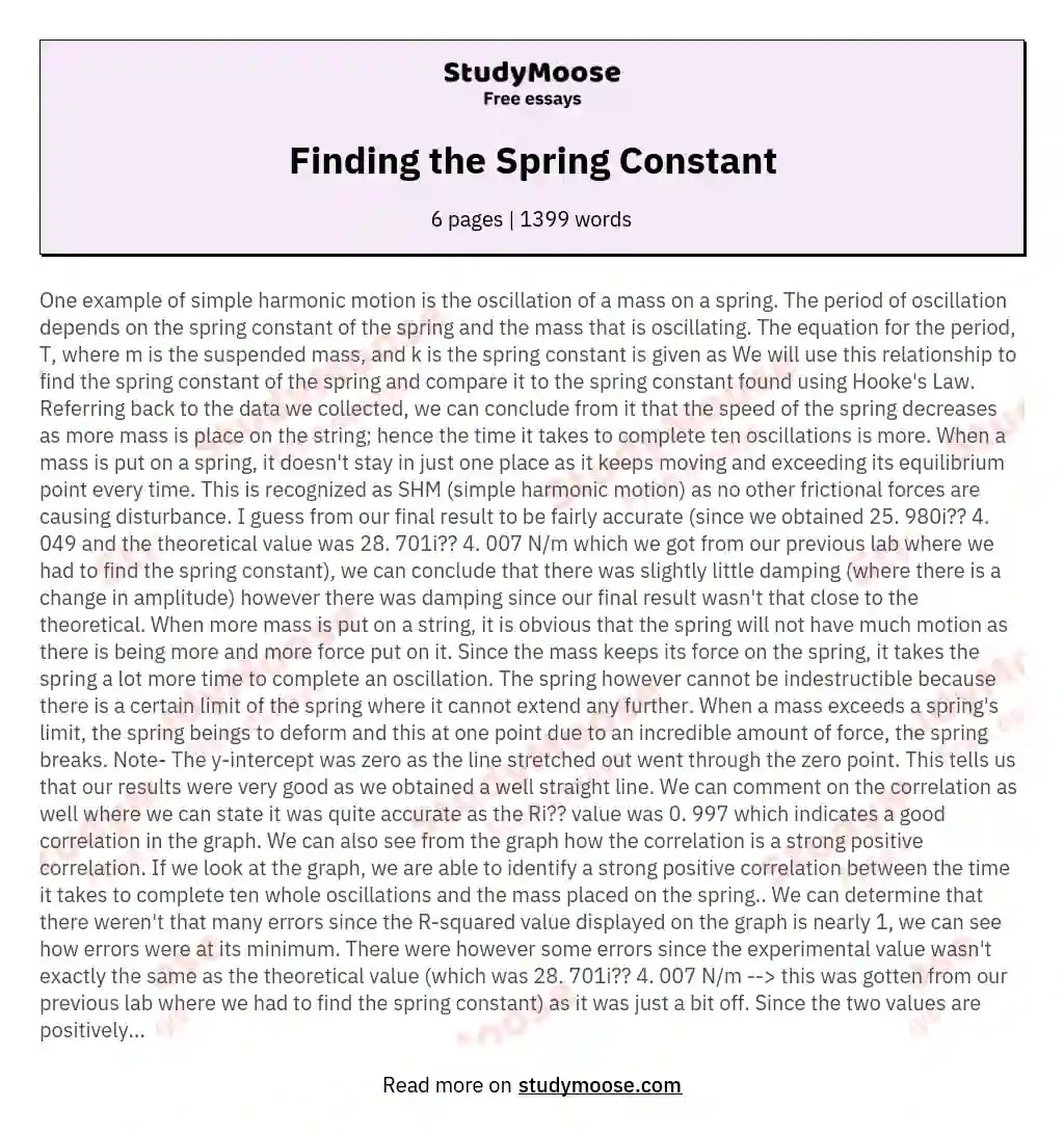 Finding the Spring Constant essay