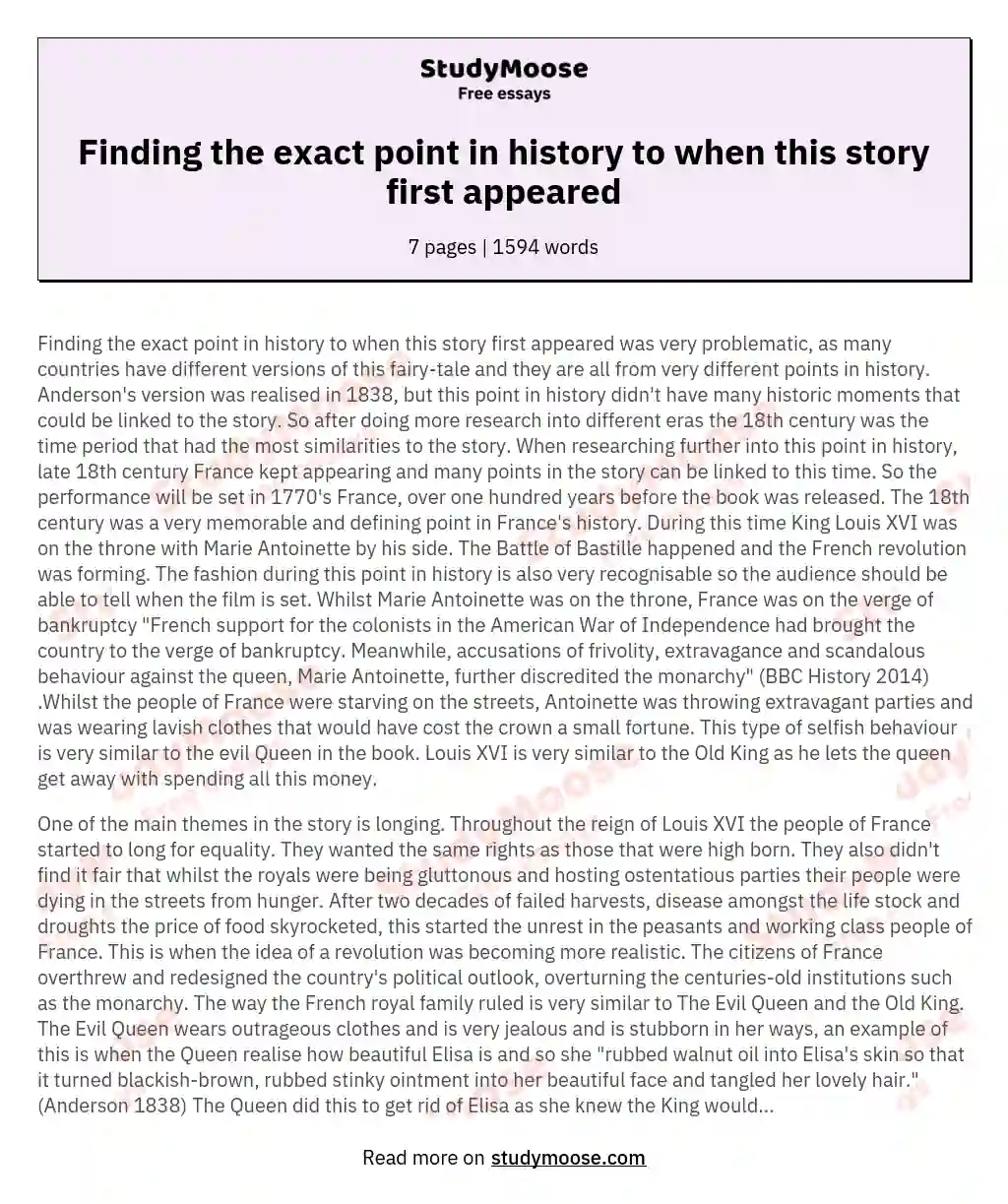 Finding the exact point in history to when this story first appeared essay