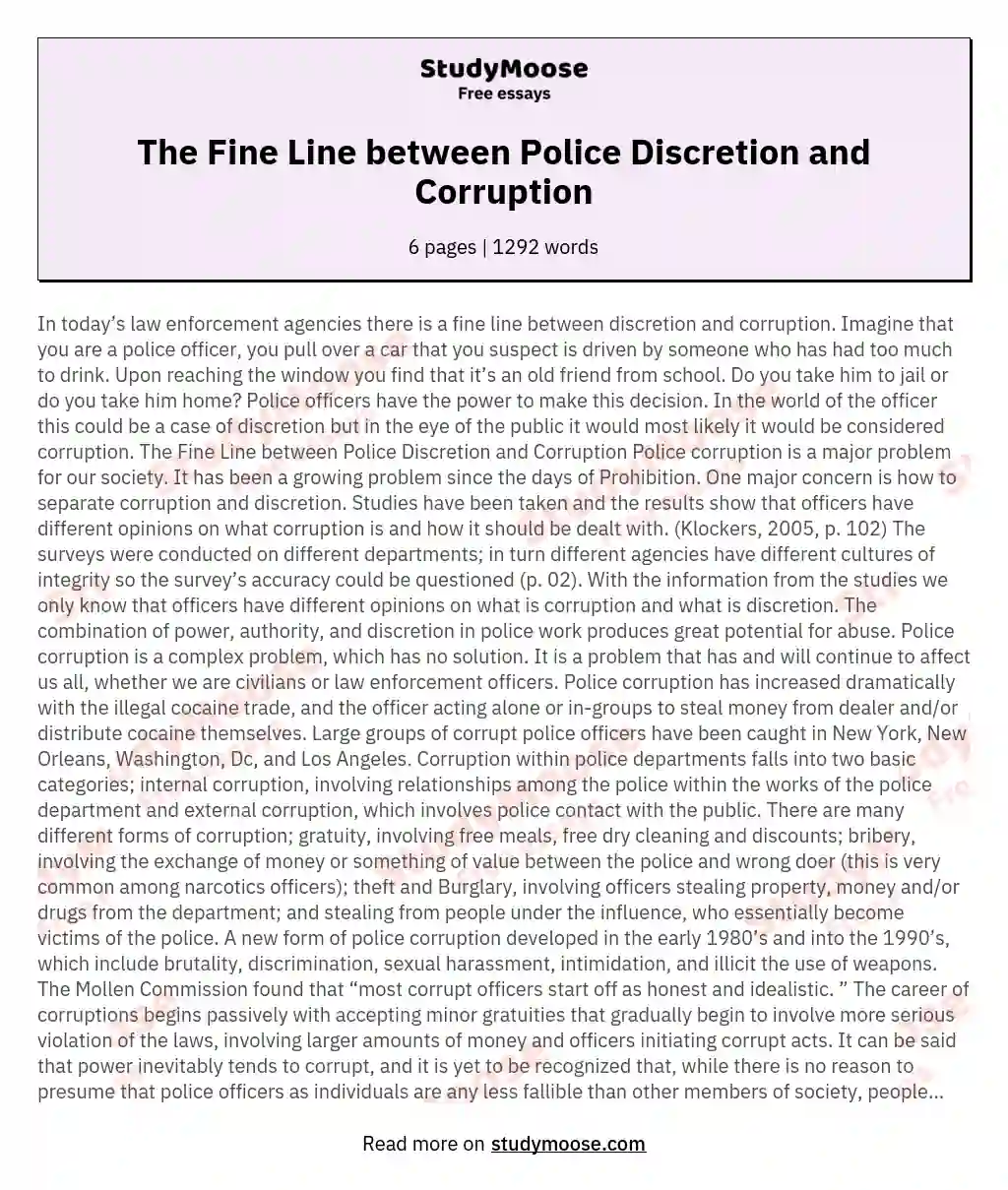 The Fine Line between Police Discretion and Corruption essay