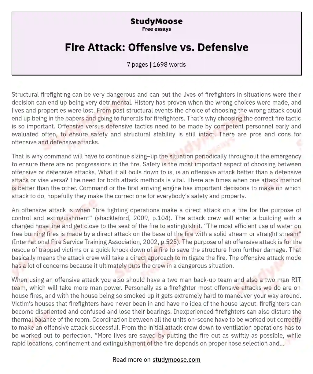 Structural Firefighting Strategies: Offensive vs. Defensive essay