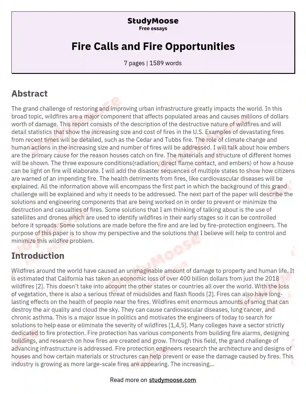 Fire Calls and Fire Opportunities essay
