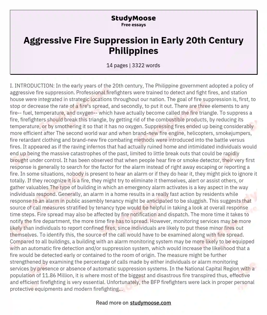 Aggressive Fire Suppression in Early 20th Century Philippines essay