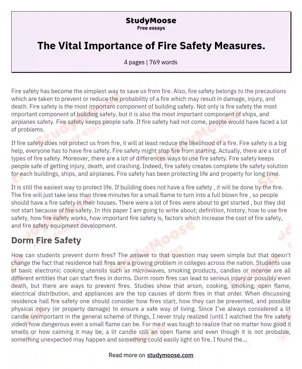 The Vital Importance of Fire Safety Measures. essay