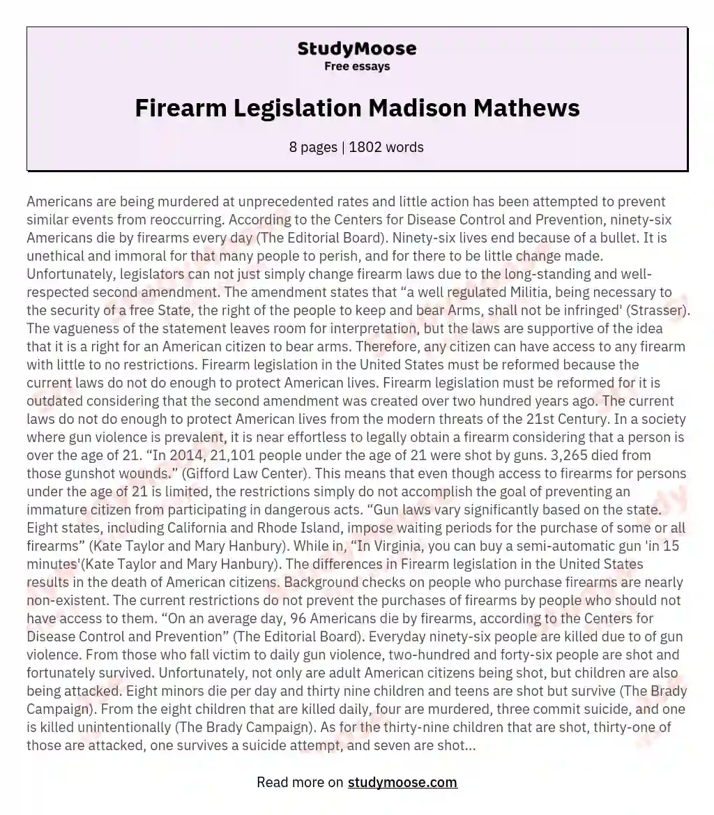 Firearm Legislation Madison Mathews essay