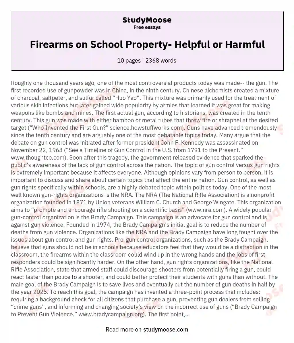 Firearms on School Property- Helpful or Harmful essay