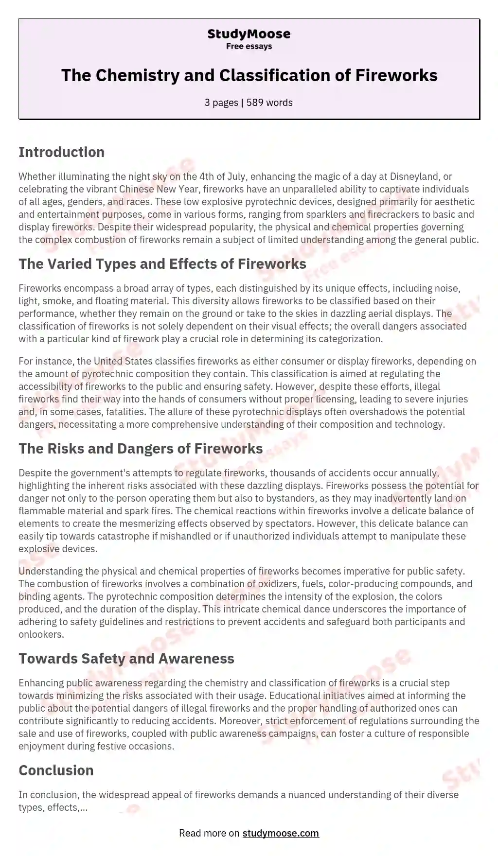 The Chemistry and Classification of Fireworks essay