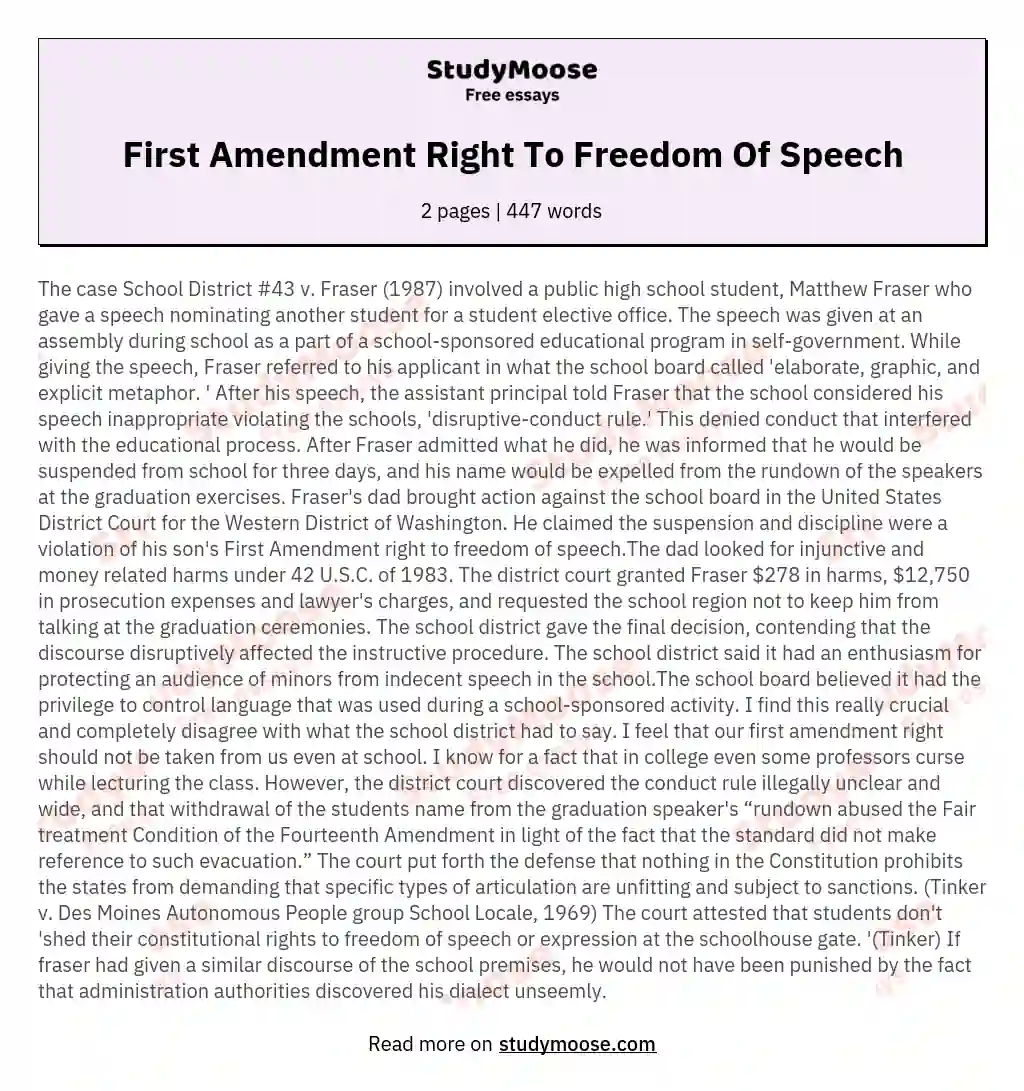 First Amendment Right To Freedom Of Speech essay