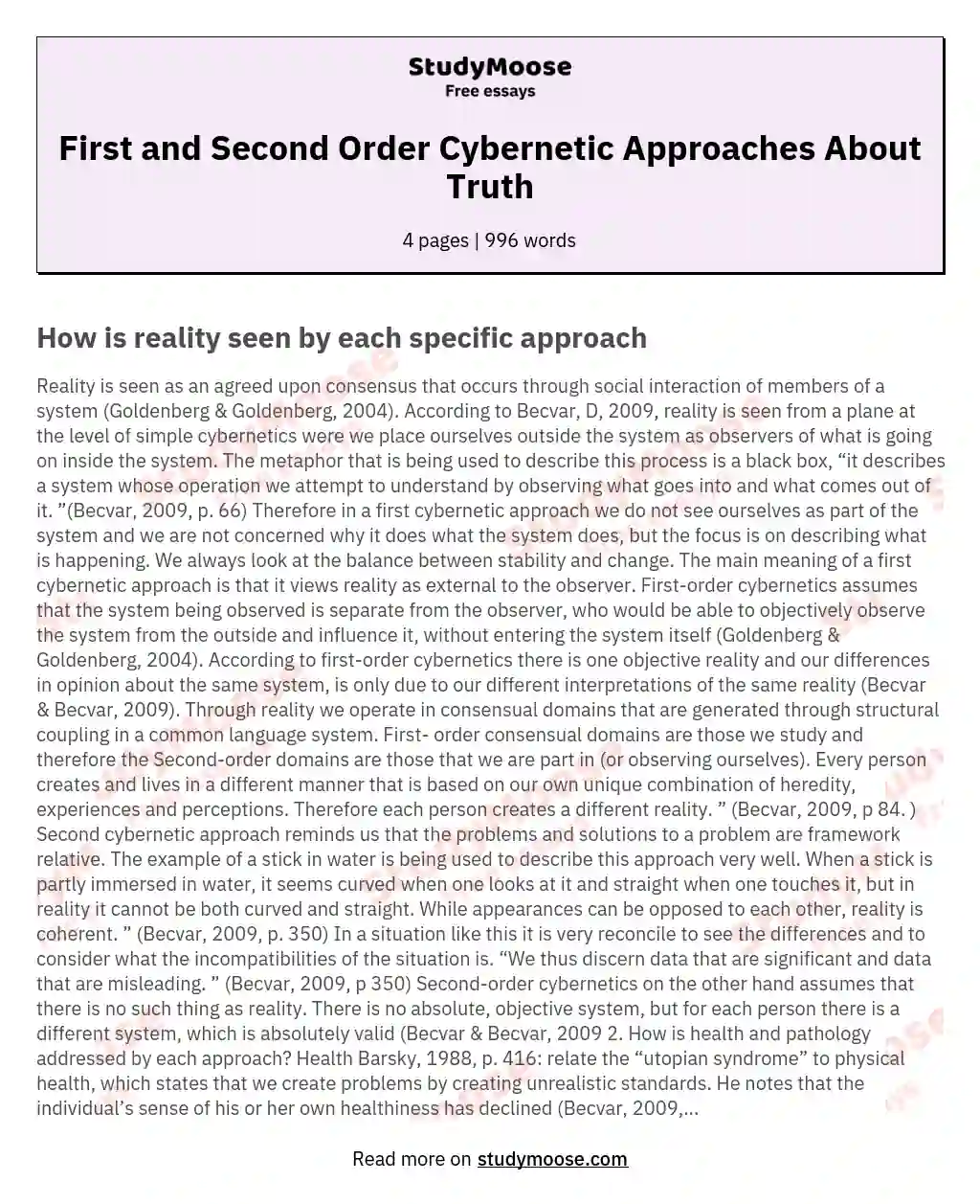 First and Second Order Cybernetic Approaches About Truth