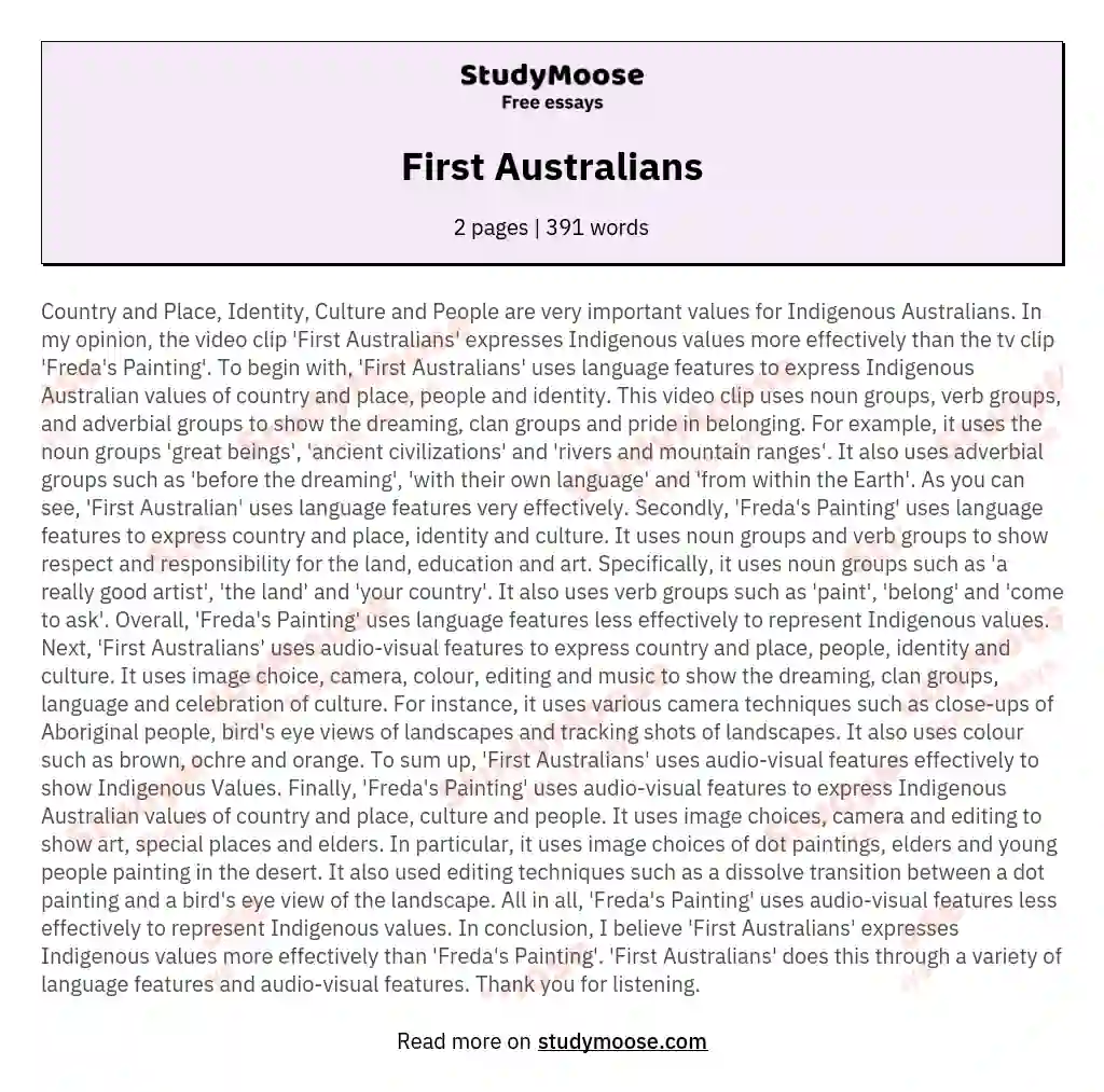 First Australians essay