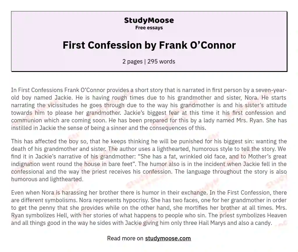 First Confession by Frank O’Connor essay