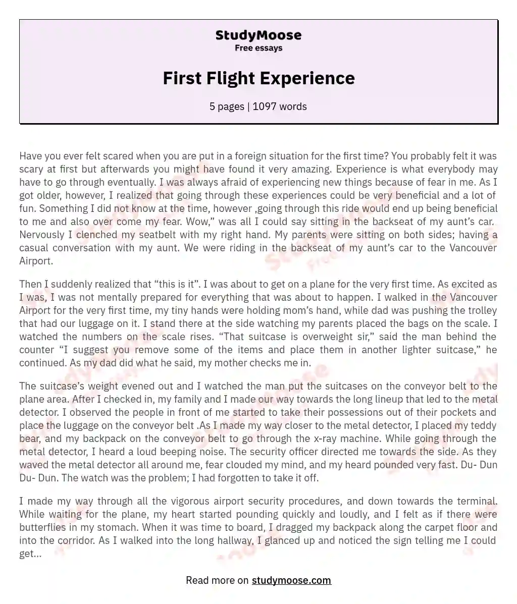 my first flight experience essay 50 words
