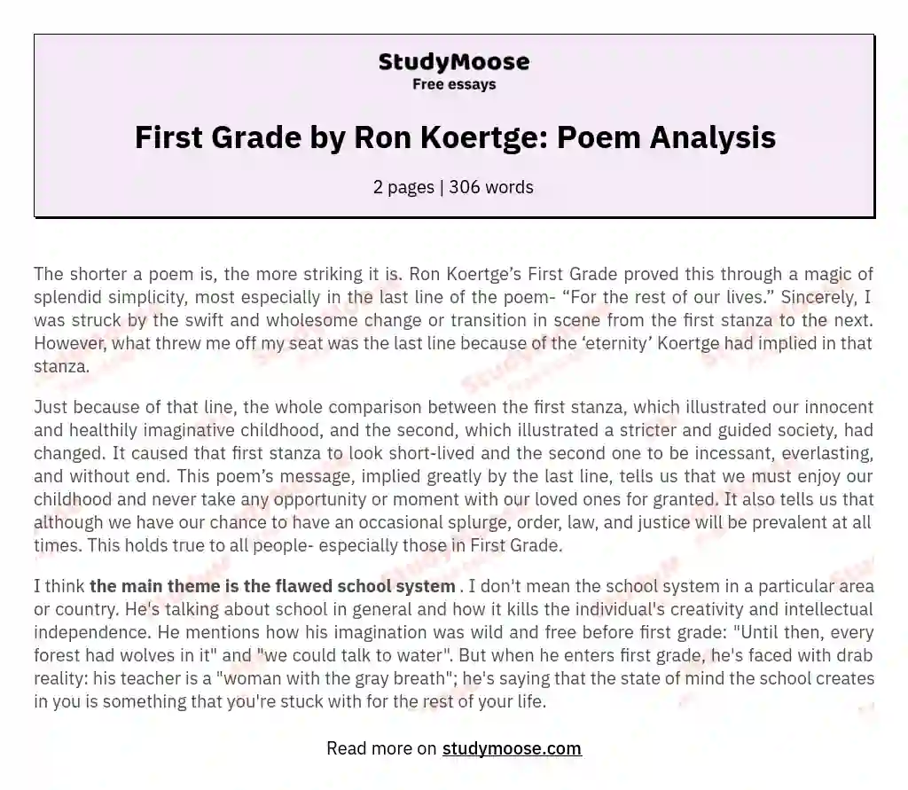 First Grade by Ron Koertge: Poem Analysis