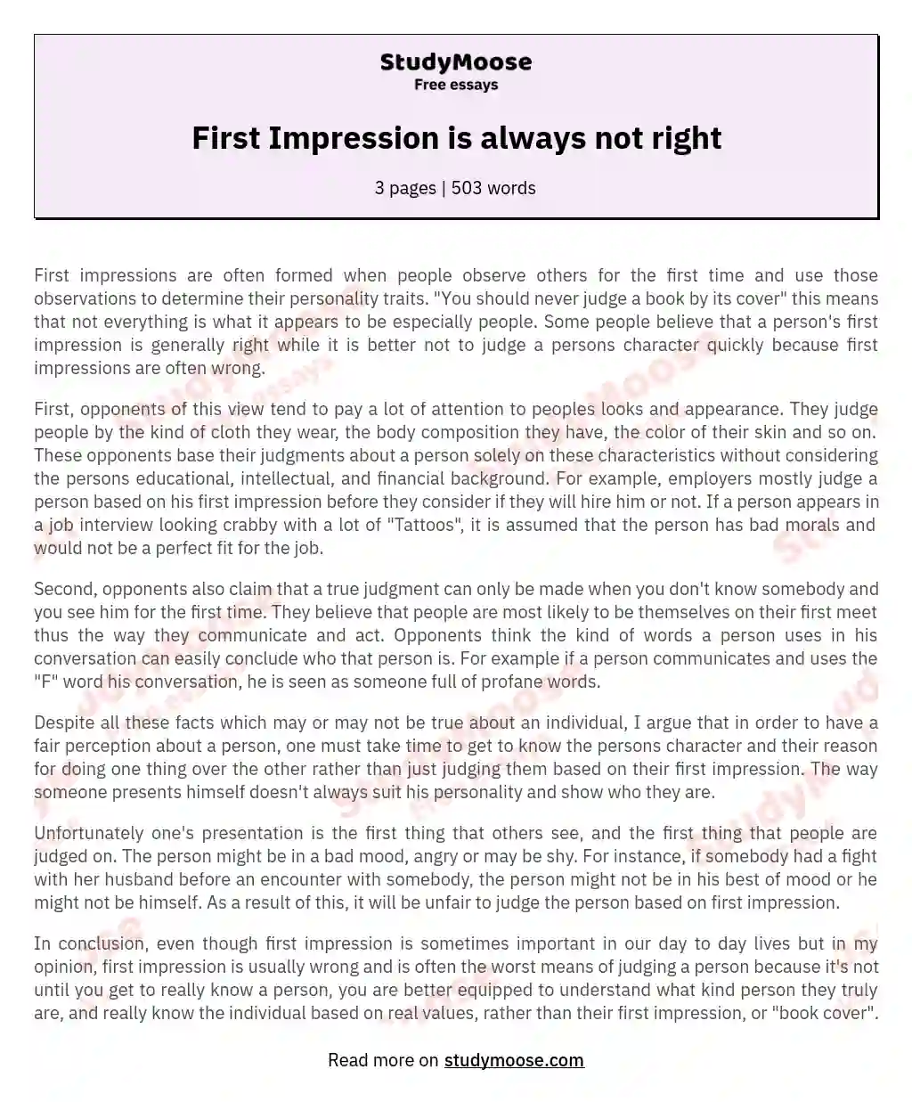 First Impression is always not right essay