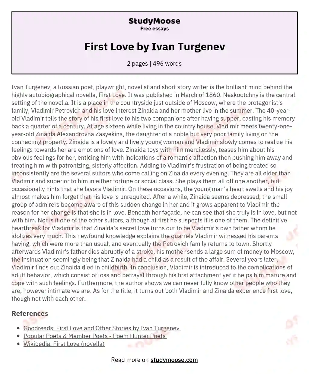 First Love by Ivan Turgenev essay