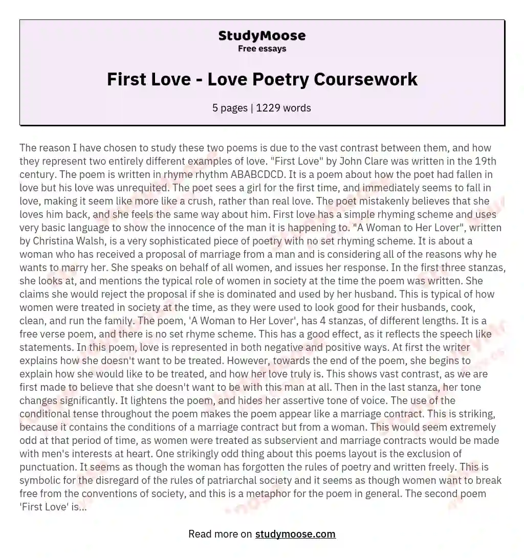 First Love - Love Poetry Coursework