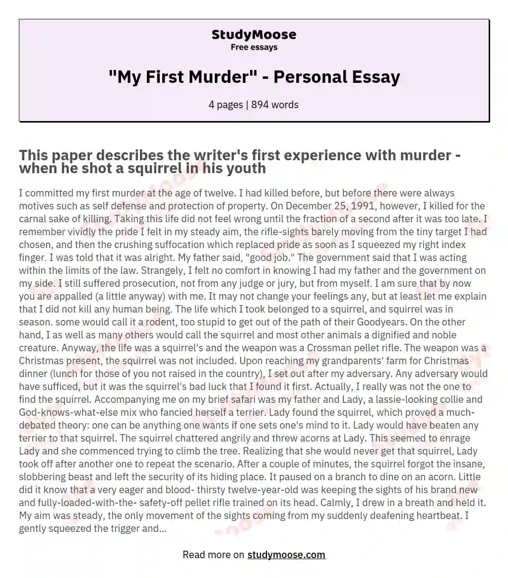 "My First Murder" - Personal Essay essay